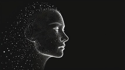 Wall Mural -  a black and white photo of a person's face with dots in the shape of a woman's head.