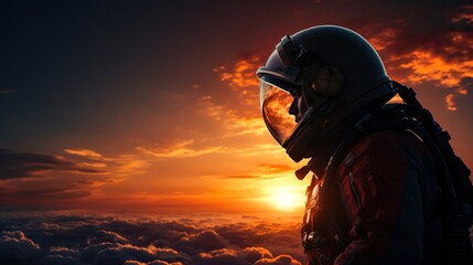 Wall Mural - colorful illustration of astronaut in space suit and helmet exploring alien planet with mountains and stars and moons on night sky, astronomy concept 