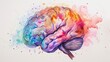 Concept of colorful icon of human brain. Abstract wallpaper, exploding in colors. 