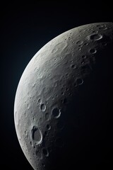 surface of moon in black open space, cosmic satellite landscape with craters