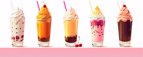 Wall Mural - milkshakes on a white background