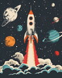 Rakete auf dem Weg durch das All / Reise durch die Galaxie / Rakete Wallpaper / Raumfahrt Illustration / Ki-Ai generiert