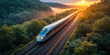The high-speed train is driving at full speed thru the forest. AI-generated image	