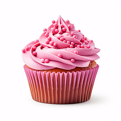 Wall Mural - cupcake with pink frosting  on white background