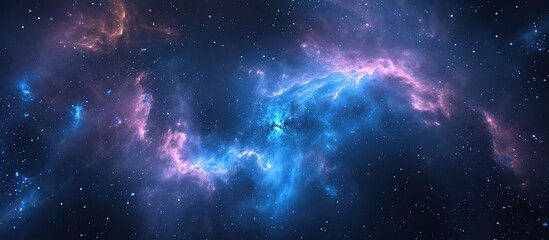 Poster - Generated abstract rendering of blue spiral nebula in space.