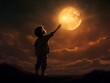 © Wirestock - a kid is reaching into the night sky with his hands up