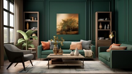 Wall Mural - home interior design concept with cosy living room design by farm house scheme concept living room with wooden decorate light from window sofa and comfort ambient atmoshere home design