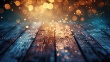Abstract Wood Table Background With Colorful And Shiny Glitter Light Effects