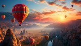 Hot air balloons flying over the Botan Canyon in mountain , Generate AI