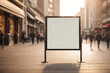 Display blank, clean screen or signboard mockup for offers or advertisements in public areas with people walking.