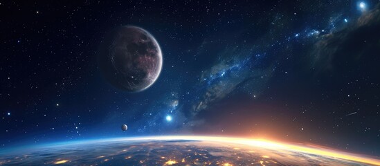 stunning celestial view of earth and moon in the night sky.