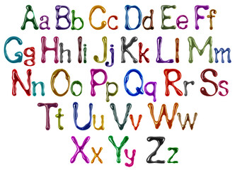 Poster - Colorful glossy large and small latin letters drawn with paint isolated on a white background