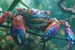 Amphibious creatures with iridescent scales navigating an alien waterworld filled with wonders, a captivating sight as amphibious beings adorned with iridescent scales.
