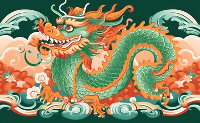 Wall Mural - Happy chinese new year, elegant dragon zodiac background with copy space