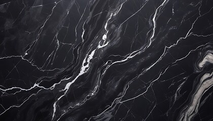 Wall Mural - Black marble block texture, white wavy pattern 