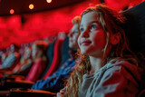 Fototapeta  - Familie sitzt zusammen und schaut sich einen Film im Kino an
