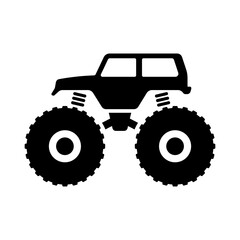 Wall Mural - Monster truck icon. Black silhouette. Side view. Vector simple flat graphic illustration. Isolated object on a white background. Isolate.