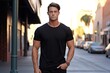 © andrenascimento - 30 year old fashion model whering a plain black T shirt in Los Angeles