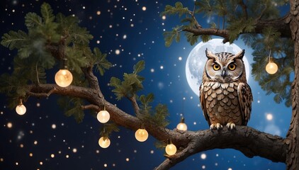 Owl in tree light decoration