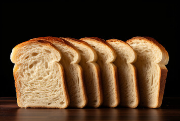 Wall Mural - wheat on a wooden board next to three slices of bread