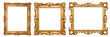 Set of golden color horizontal and vertical frames isolated on transparent background. Mockup for an advertising banner or picture. Design element for insert project.