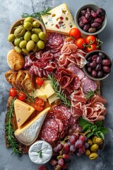  Top view Gourmet charcuterie and cheese board
