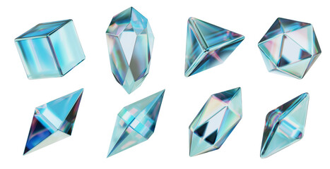 Fototapete - Crystal geometry shape set isolated background 3d rendering 