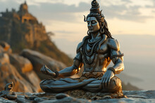 Beautiful Statue Of Lord Shiva Near The Bank Of Ganga