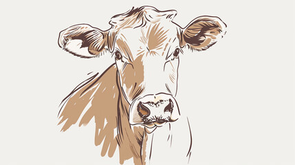 coloring book illustration of a young cute cow, kawai, sticker, graphic, crisp sharp lines, white background