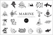 Marine elements collection, sea drawings, ocean, illustrations, doodles, tattoo, handdrawn, set, pack