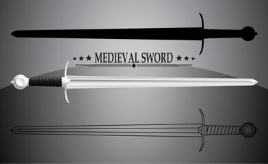 medieval sword / real, lines, silhouette/ vector illustration