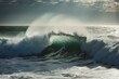 Huge wave, morning view of turbulent sea. Generative AI