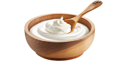 Wall Mural - Sour cream in wooden bowl with spoon Sour cream in wooden bowl with spoon