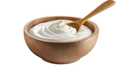 Wall Mural - Sour cream in wooden bowl with spoon Sour cream in wooden bowl with spoon