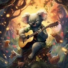 Koala Playing Guitar In Beautiful Background