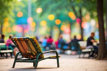 Wall Mural - Chair on park with abstract blurred 