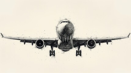 Wall Mural -  a black and white photo of an airplane in the air with it's landing gear down and it's landing gear down and it's landing gear down.