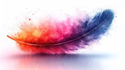 Canvas Print -  a colorful feather sitting on top of a white table next to a blue and red object on top of a white table next to a blue and red object with a white background.