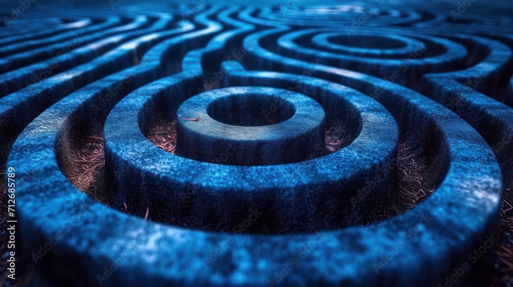  a blue circular maze is shown in the middle of the picture, with the center of the maze in the middle of the picture, and the center of the maze in the middle of the middle of the maze.