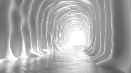 Wall Mural -  a black and white photo of the inside of a tunnel with a light at the end of the tunnel and the light at the end of the tunnel at the end of the tunnel.