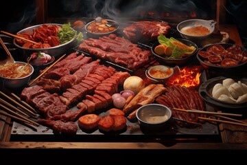 Wall Mural - grilled meat on the grill, Korean bbq