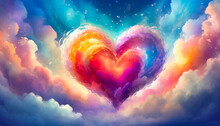 Beautiful Colorful Valentine Day Heart In The Clouds As Abstract Background