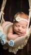 Peaceful newborn sleeping, portret clouse up on the dark background, perfect for advertising of a photo studio, Prints, greeting card