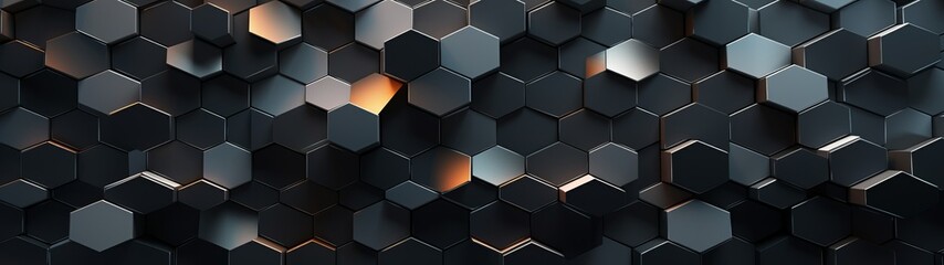 3D hexagonal pattern with varying shades of grey and subtle orange highlights. Ideal for tech or futuristic backgrounds