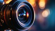 Video camera lens close up. 21 to 9 aspect ratio     