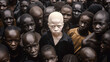 © Roxy jr. - An African albino boy stands in the center of a crowd of other dark-skinned peoples. The concept of being different. Not like everyone else. Loneliness. Isolation, one amidst the crowd.
