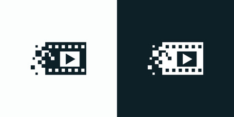 Poster - Film strip pixel vector logo design with play button.