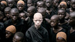© Roxy jr. - An African albino boy stands in the center of a crowd of other dark-skinned peoples. The concept of being different. Not like everyone else. Loneliness. Isolation, one amidst the crowd.
