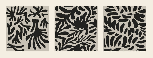 Poster - Abstract groovy botanical poster in modern trendy minimalist style. Hand drawn prints for wallpaper, wall decor, fabric, postcard, cover.