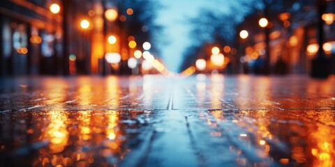 Wall Mural - Blurred background of a wet city street at night